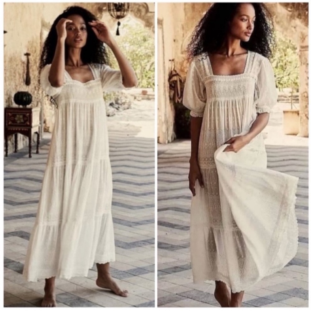 Doen Colline White Eyelet Lace Midi Dress